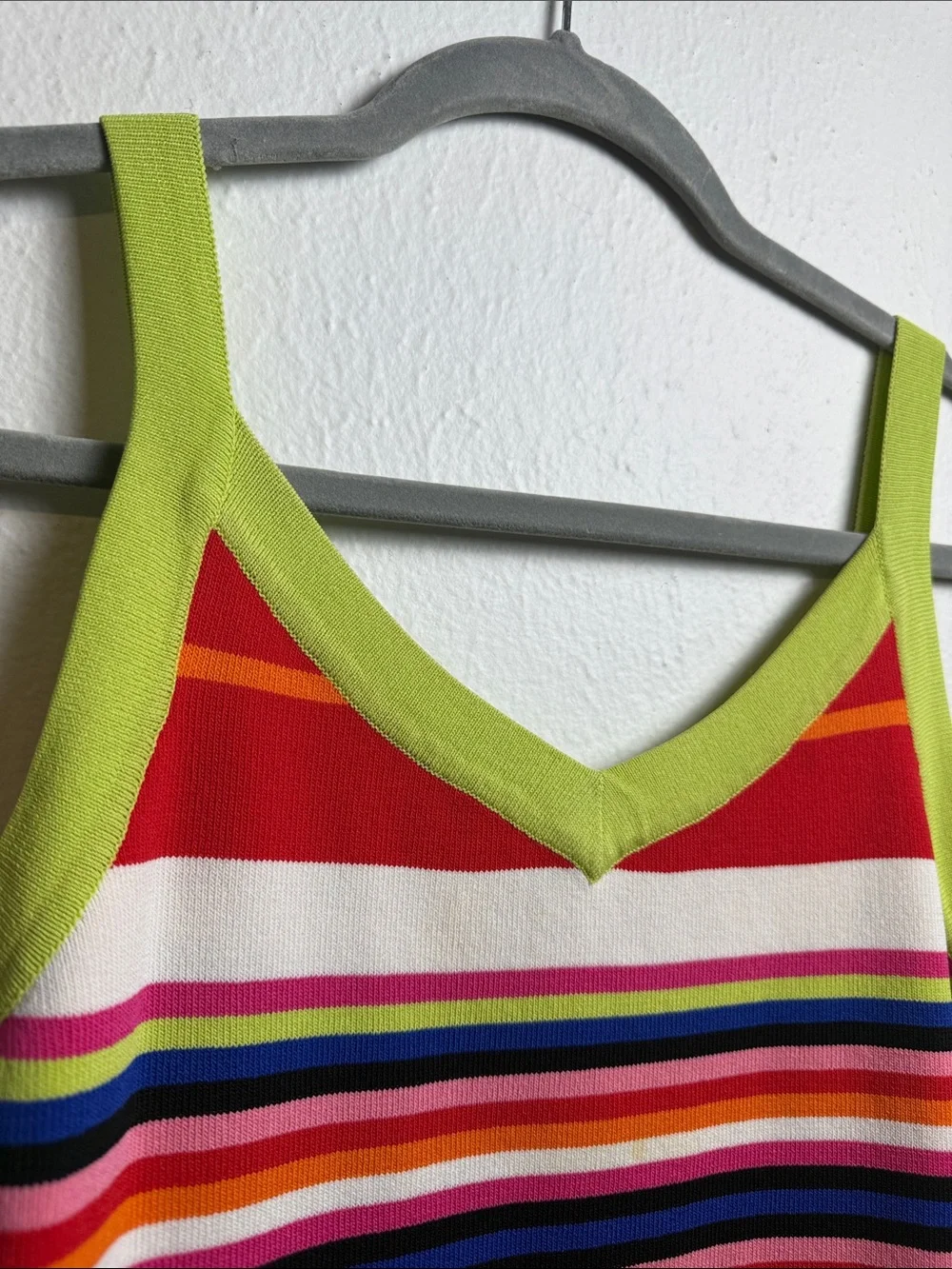 Venini Lime Multi-Striped V-Neck Tank